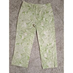 Women's Field Gear Pants Size 6 Green Floral Flat Front Vintage
